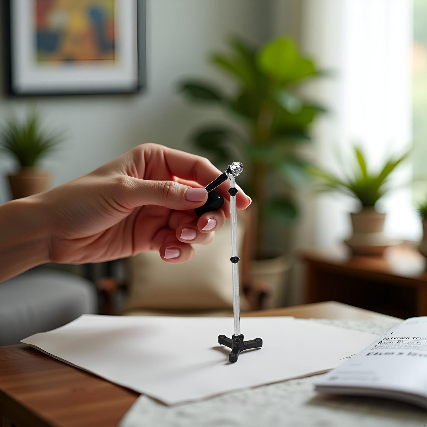 Black Dollhouse Decoration Accessories, 1:12 Dollhouse Miniature Scene Model Microphone with Stand Play Toy, Decortion, Dollhouse Furniture, Doll's