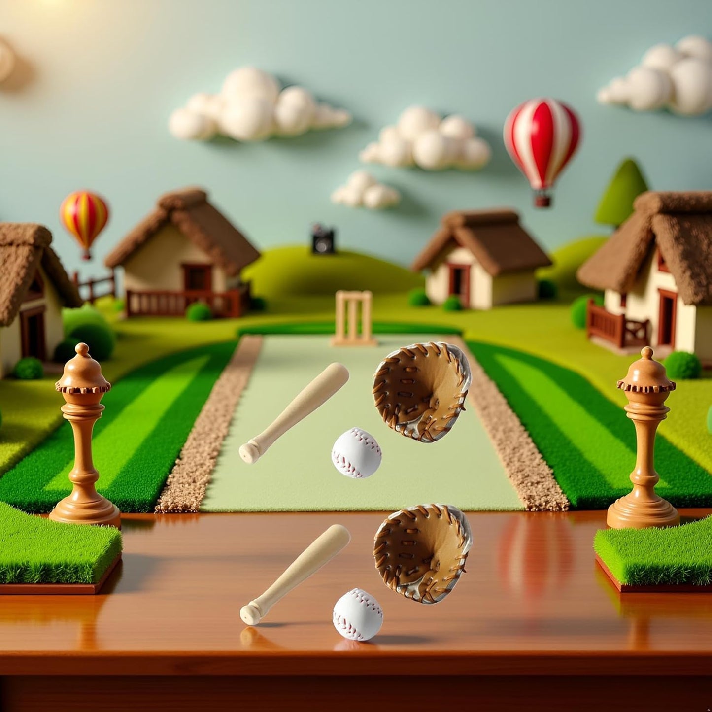 6Pcs/Set Khaki Dollhouse Baseball, 1/12 Scale Miniature Accessories, Wood Miniature Baseball Glove Set for Scene Decor
