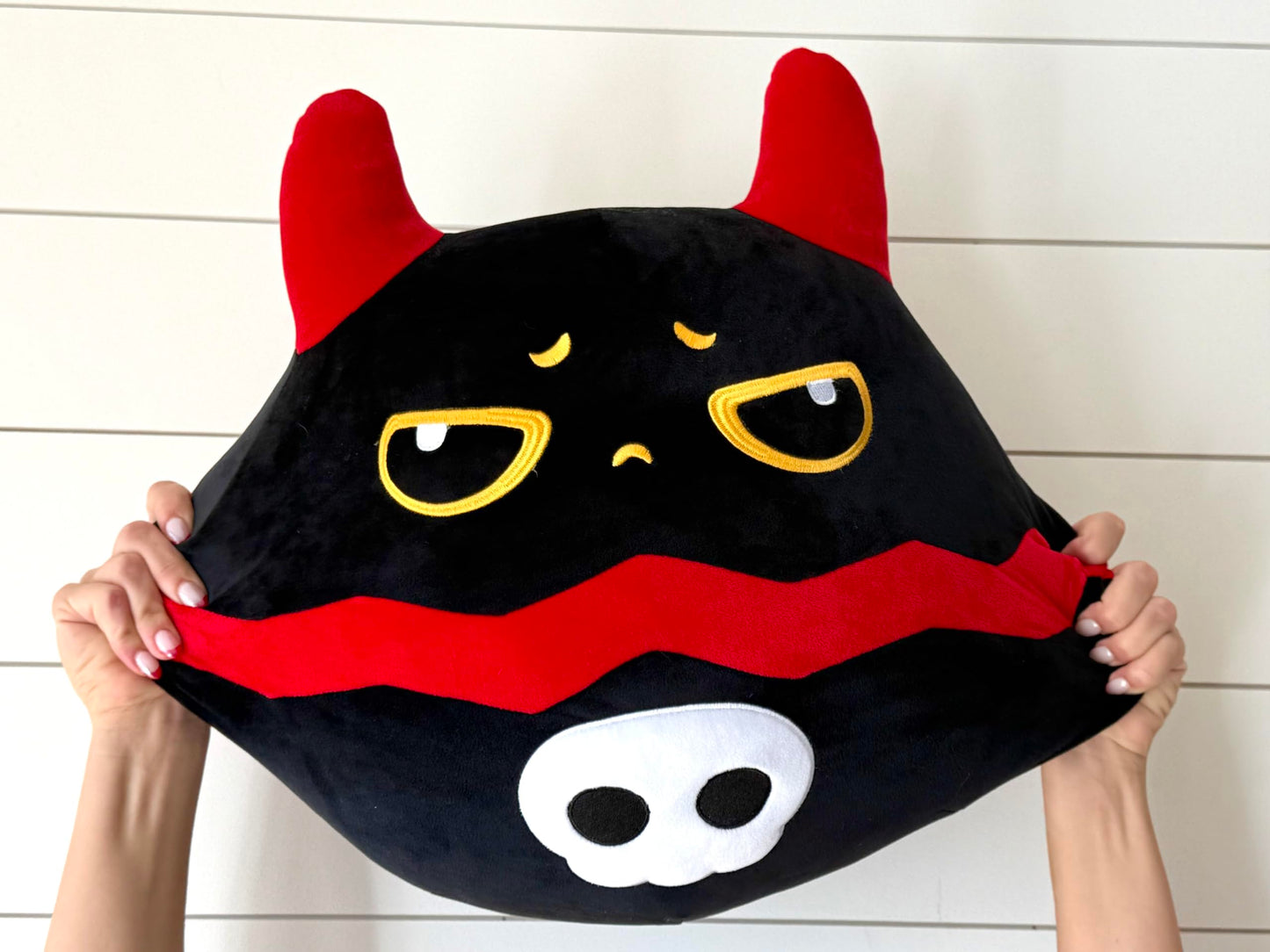Snuggaboos Jumpo Shadowpaws The Devil Cat Squish: 14-Inch Super Soft Plush Pillow Toy - Unique and Cuddly Black Cat Stuffed Animal Plushie with Red