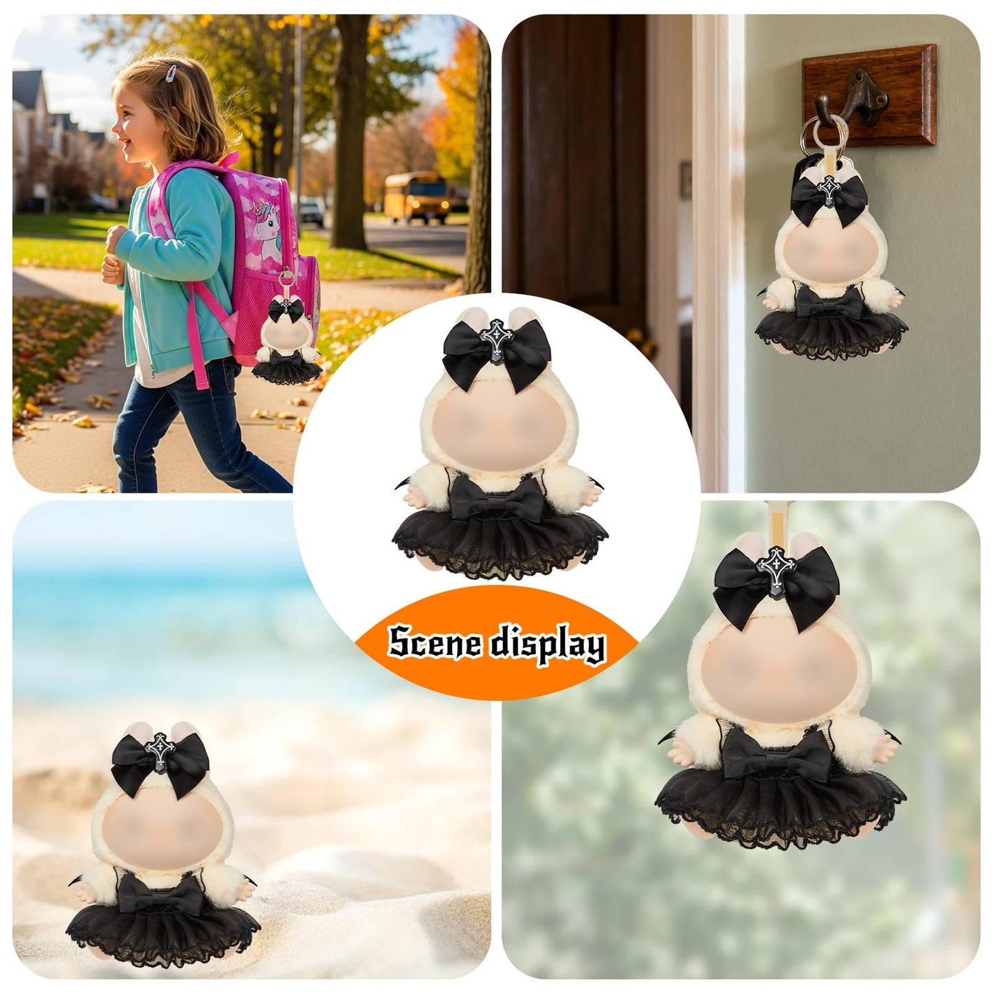 Doll Outfit Clothes Set for Labubu 17cm Doll ?Halloween Dress Bow Hair Clip for Labubu Dolls Accessories (No Dolls )