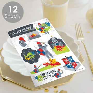 Big Dot of Happiness Calling All Knights and Dragons - Medieval Party or Birthday Party Favor Sticker Set - 12 Sheets - 120 Stickers
