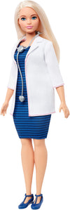 Barbie Doctor Doll, Curvy, Dressed in White Coat with Stethoscope and Blonde Hair, Gift for 3 to 7 Year Olds