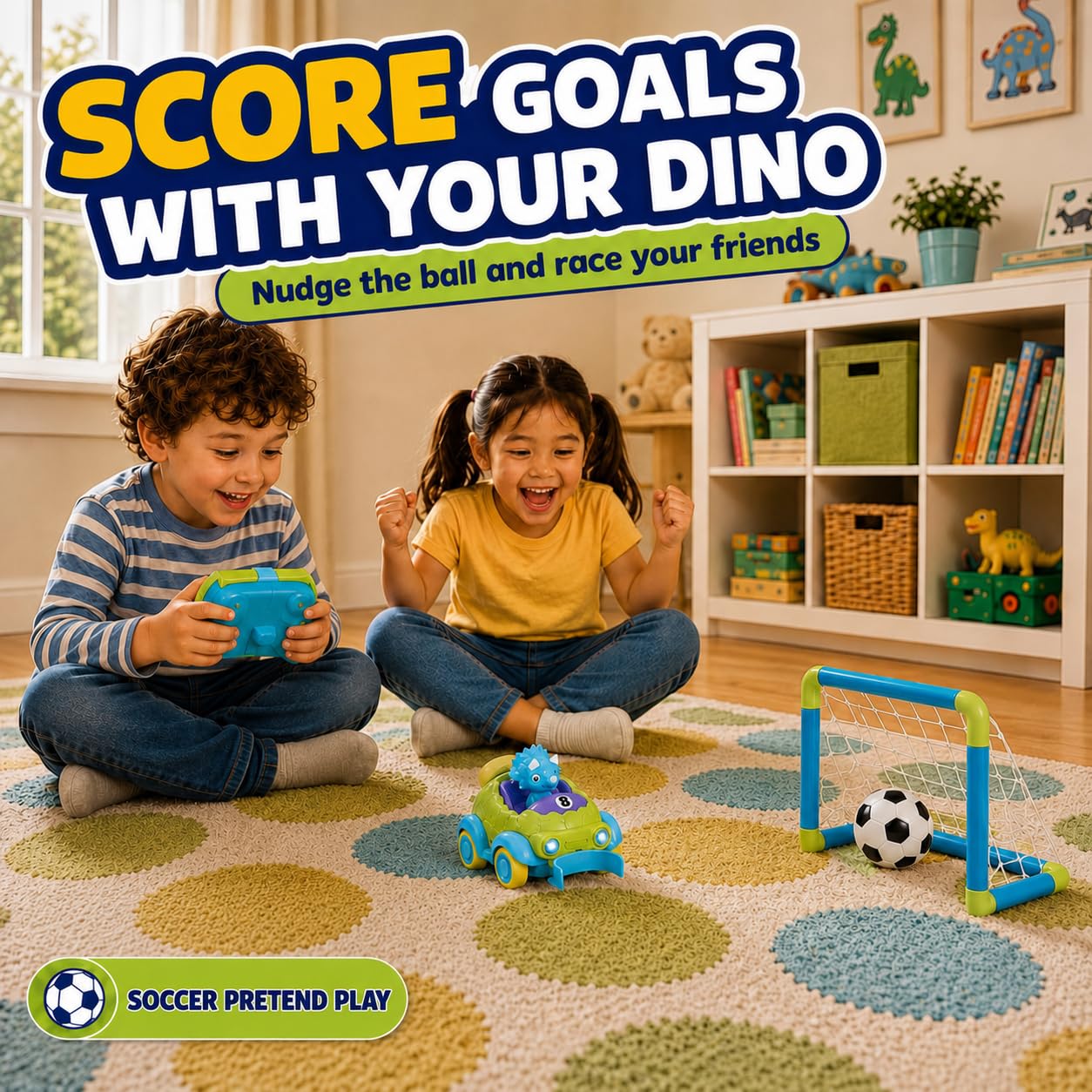 ToyFinity Remote Control Dino Car - Soccer Ball Mode, USB Charged