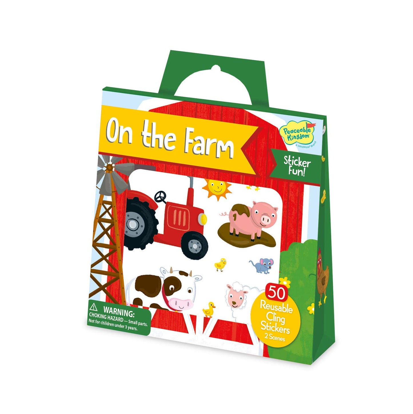 Peaceable Kingdom Reusable Sticker Totes: On The Farm - 2 Sticker Scenes & 50 Reusable Cling Stickers in a Carry Tote - Great for Trips, Errands & on