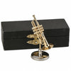 Dselvgvu Miniature Trumpet with Stand and Case Brass Mini Musical Instrument Trumpet Replica Collectible Figurines Dollhouse Accessories Model Home
