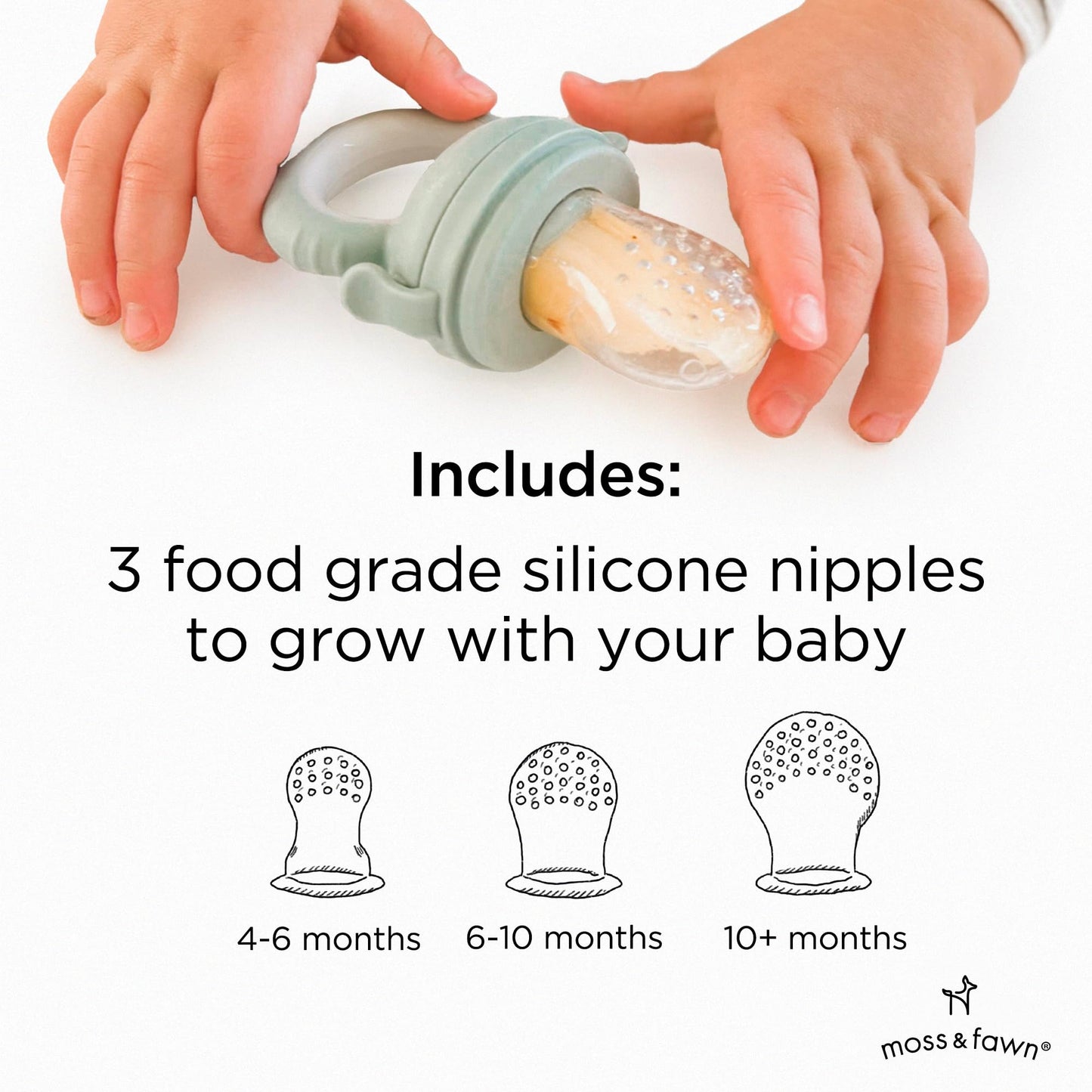 Moss and Fawn Forage Feeder - Silicone Baby Fruit Feeder, Frozen Breast Milk Popsicle Teether & Pacifier - BPA, PVC & Phthalate-Free - Fern