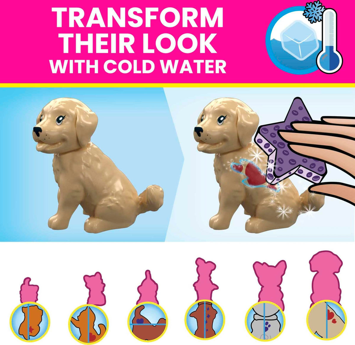 MEGA Barbie Color Reveal Kids Building Toy Set, Train 'n Wash Pets with 152 Pieces, 2 Micro-Dolls and Accessories, Ages 5+ Years