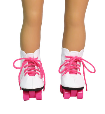 White and Hot Pink Rollerskates for 18-Inch Dolls | Premium Quality & Trendy Design | Dolls Clothes