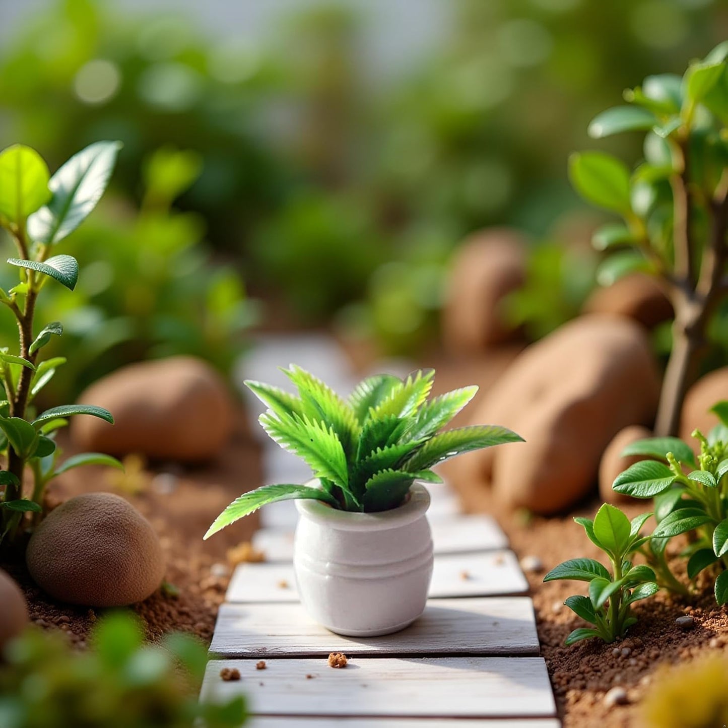 1:12 Scale Mini Potted Plants - Resin Botanical Decor for Dollhouse Kitchens and Living Rooms, Evergreen DIY Craft Accessories with Lifelike Foliage
