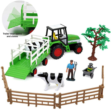 Liberty Imports Pretend Play Dairy Farming Toys Set with Farm Animals, Farmers, Figures and Accessories for Kids (23 Pieces)