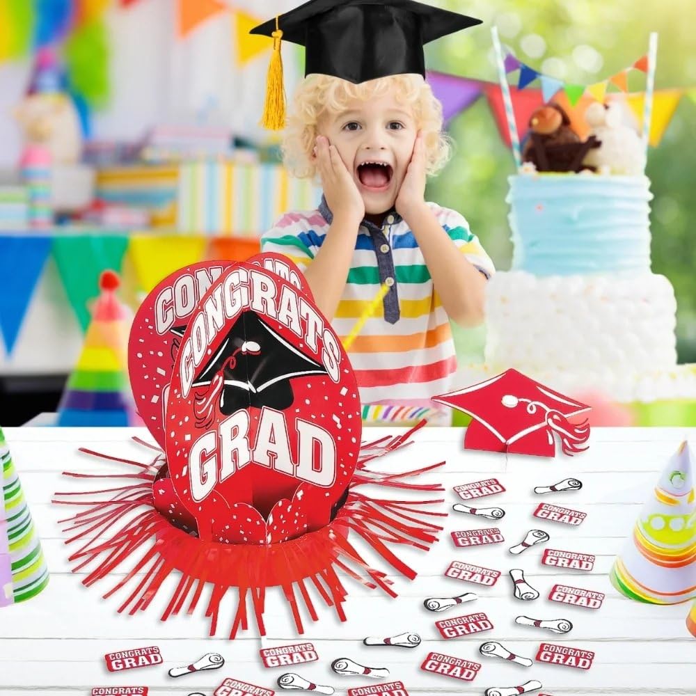 Fun Express - Red Grad Table Decor Kit (23pc) for Graduation - Party Decor - General Decor - Centerpieces - Graduation - 23 Pieces