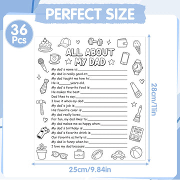 Vemfare Father's Day Coloring Poster - 36 Pcs All About My Dad Coloring Posters, Fathers Day Crafts, Preschool School Classroom Activities DIY Craft
