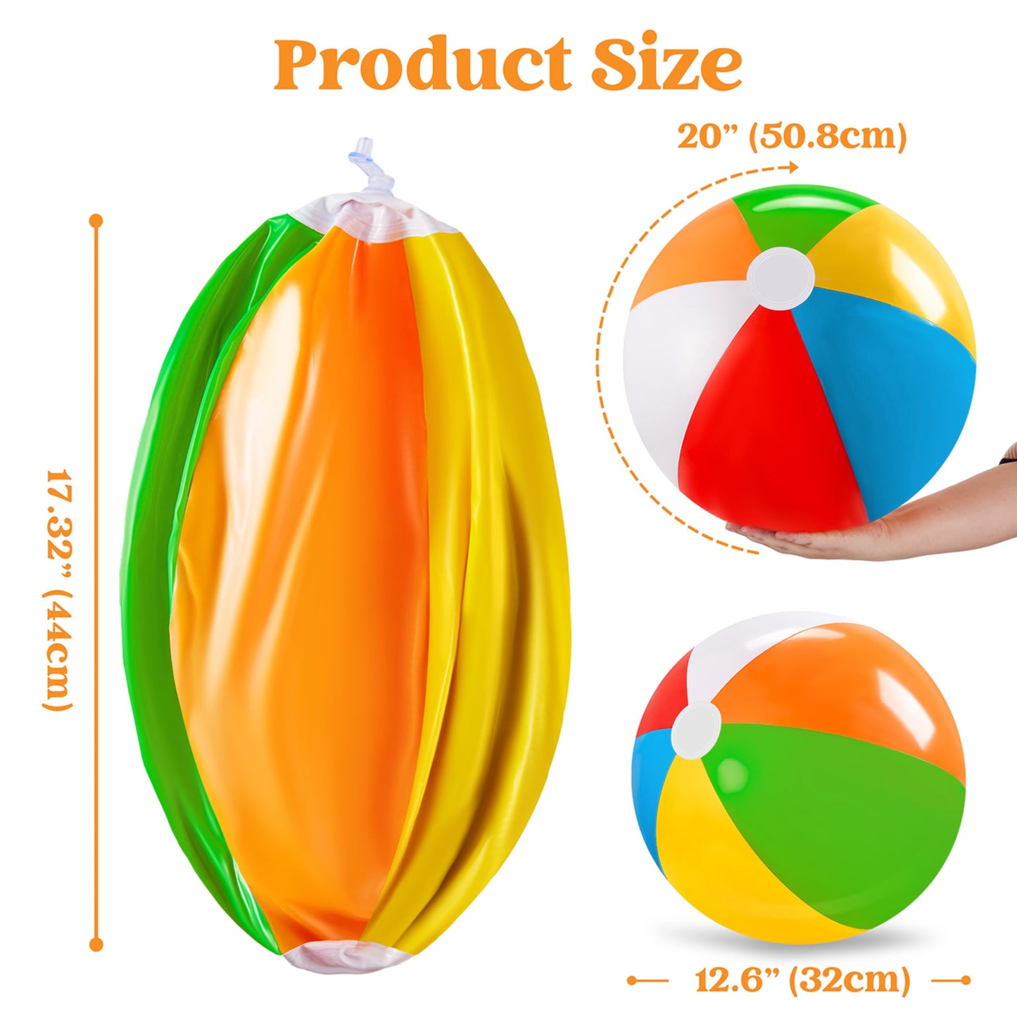 JOYIN 2-Pack 20" Beach Balls - Pool Toys Large Inflatable Beach Ball Swimming Pool Water Games, Classic Rainbow Color Beachball Luau Birthday