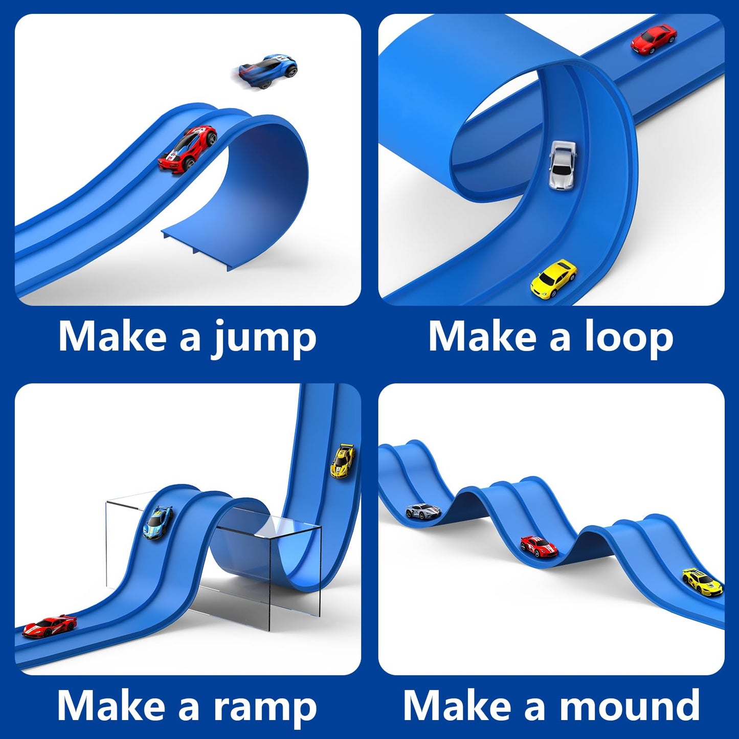 Flexible Race Track Toys for Wheels 1:64,15 Ft Flex Race Car Ramp Track with Suction Cups - Portable DIY Racetrack Compatible with Diecast 1/64th Cars