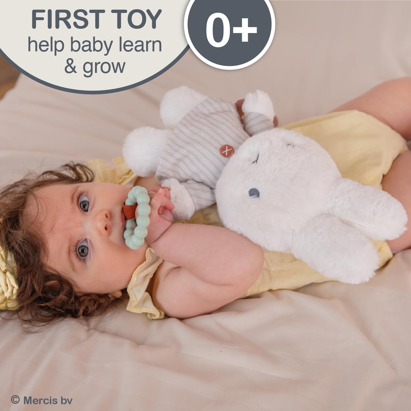 Kids Preferred Miffy Baby Ragdoll Activity Toy - Super Soft Fabric, Teether Ring, Crinkle & Rattle, On-The-Go Clip, Ages 0 Months and up, 10 inches