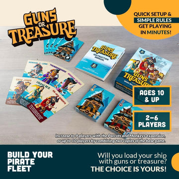 Guns or Treasure | 2-6 Players | Ages 8+ | Fast & Easy to Learn Pirate Party Card Game | Family Friendly Fun for Game Night | Perfect Board Game