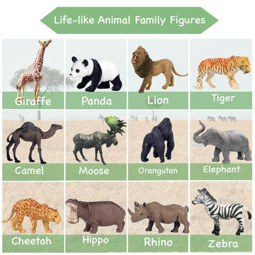 RUSON 12 Pcs Realistic Jungle Animal Figurines, Safari Animals Figures Toys Cake Topper Plastic African Wild Zoo Animals Playset Party Supplies