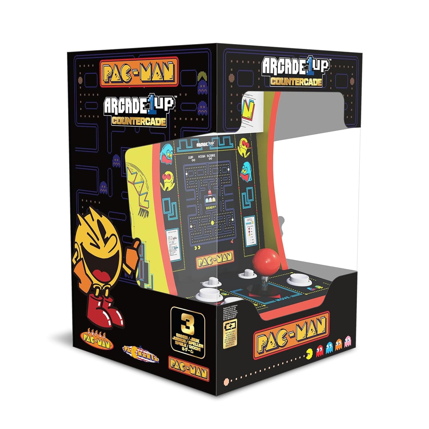 Arcade1Up Pac-Man Countercade Countertop Arcade Machine with 3 Retro Games, 7" LCD Screen and Full Size Real Feel Joysticks and Buttons