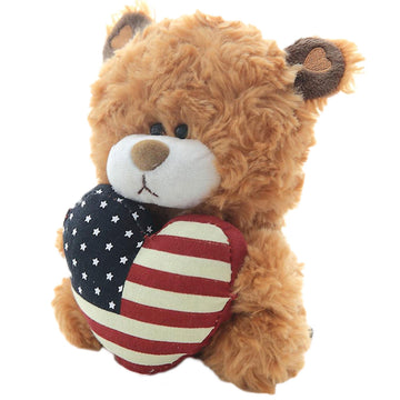 Plushland American Pillow Qbeba Bear, Plush Stuffed Animal Toy with Heart Printed American National Flag, Perfect Way to Celebrate Independence Day