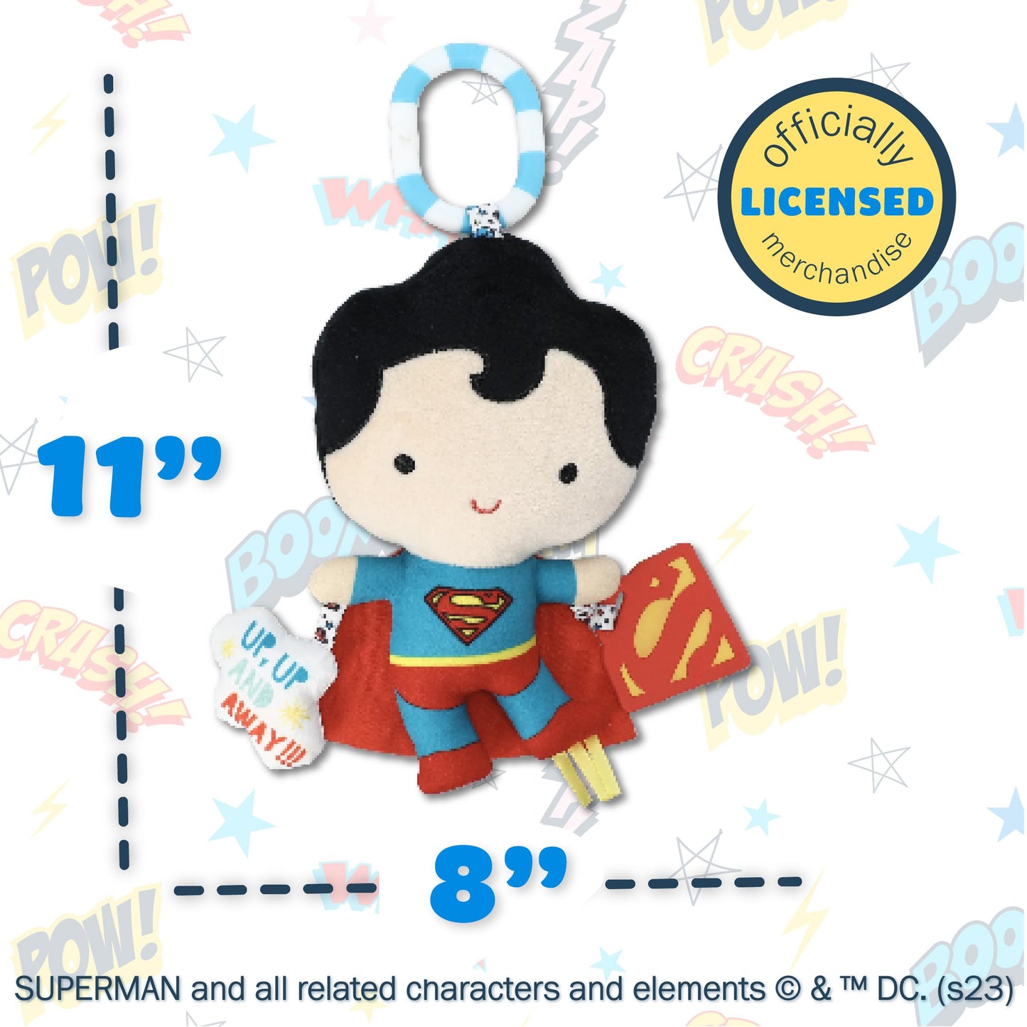 Kids Preferred DC Comics Superman Multi Sensory Activity Toy with Teethers, Crinkle Textures, and Clip for On The Go Fun for Infant and Baby Boys