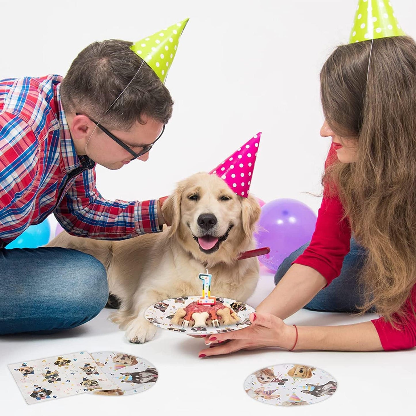 40PCS Dog Birthday Party Supplies Puppy Party Decorations Dog Party Plates and Napkins Disposable Party Tableware Set for Doggy Kids Dog Party