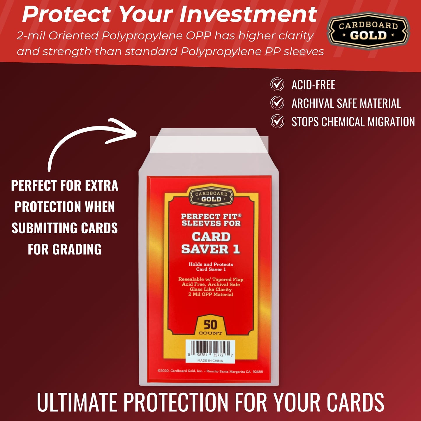 Cardboard Gold Card Saver 1 Sleeve -Resealable Perfect Fit Sleeves for Card Saver 1 semi-ridged Holder - Acid-Free Archival Safe - Glass-Like Clarity