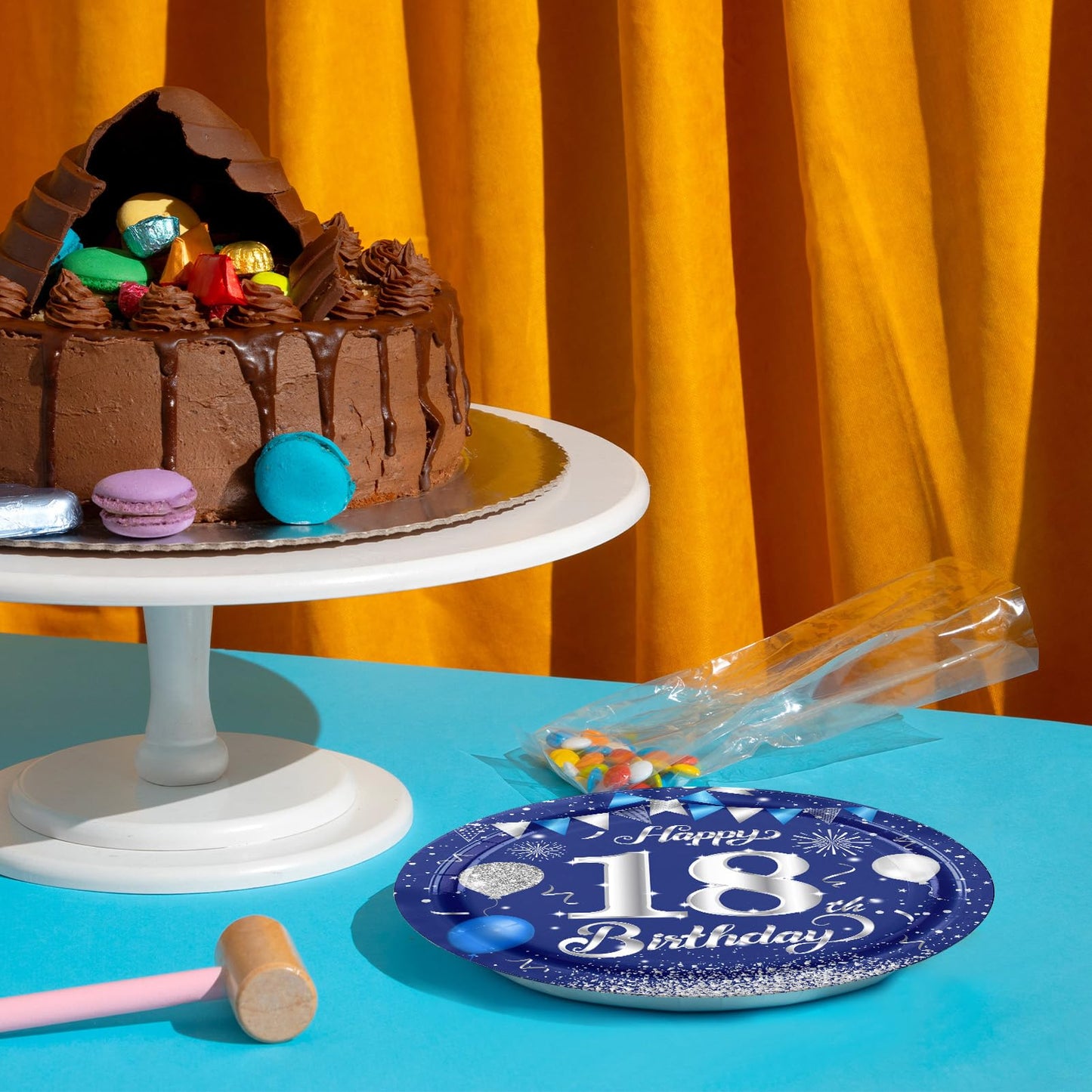 Fitoyplak Blue and Silver 18th Birthday Plates,50Pcs - 7Inch Dessert Plates Disposable Party Tableware Set 18 Year Old Party Plate Sets,for 18th