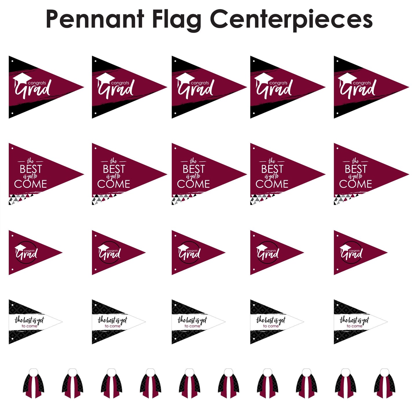Big Dot of Happiness Maroon Grad - Best is Yet to Come - Triangle Burgundy Graduation Party Photo Props - Pennant Flag Centerpieces - Set of 20