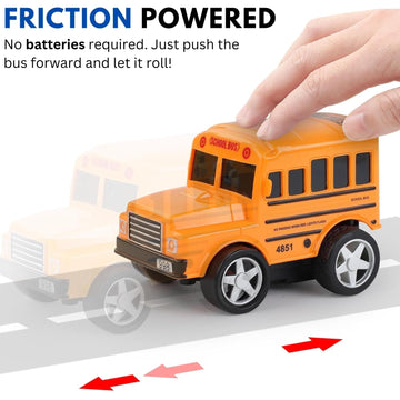 12 Pack in Box Chubby School Bus Model Toys - 4 inches Classic Long Nose Friction Powered 360 Rotation Vehicles - Ideal Gift, Party Favors for Kids (1