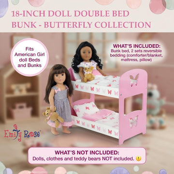 Emily Rose 18” Doll Double Bunk Bed w/Reversible Bedding - Pink Butterfly