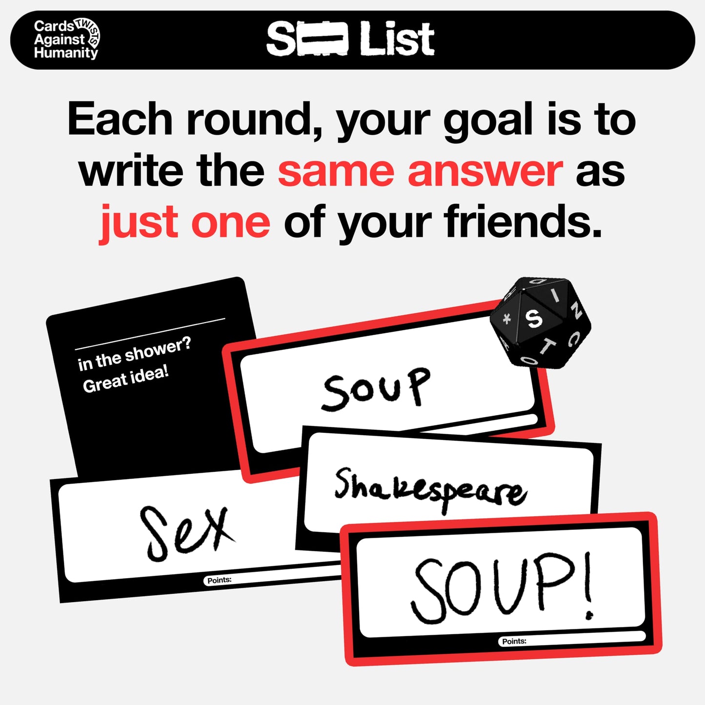 Cards Against Humanity: S⸺ List • A New Twist on The Classic Adult Party Game • New Expansion, Plus a Whole New Way to Play Where You Write Your own