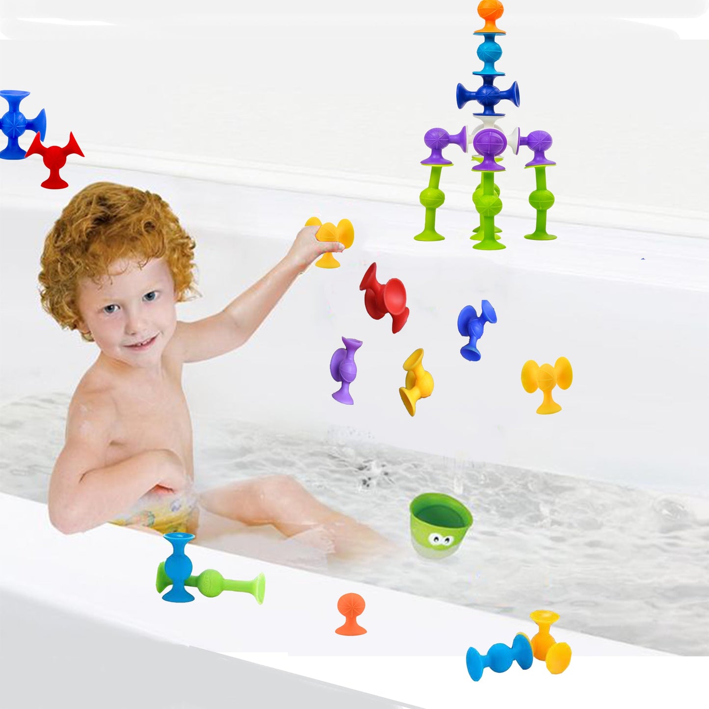 48 Piece Suction Cup Toys Construction Set - Silicone Building Blocks DIY Fun Bath Toys for Kids Ages3-6, travel essentials for toddlers 3-5, Darts