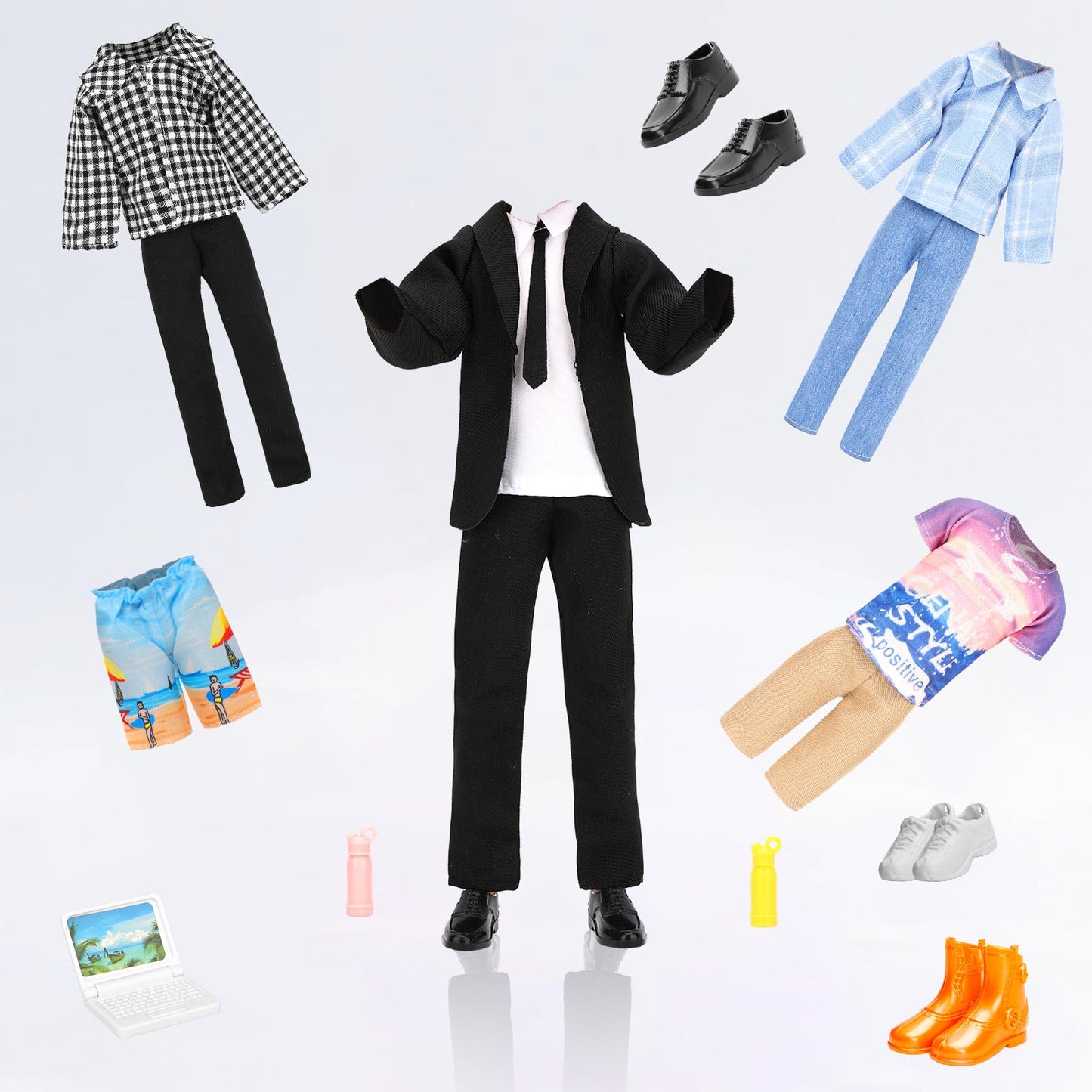 Miunana Lot 16 Items Doll Clothes & Accessories Classic Black Suit for Boy Doll Include Random 4 PCS Casual Wear + 5 PCS Dolls Pants + 3 Pairs
