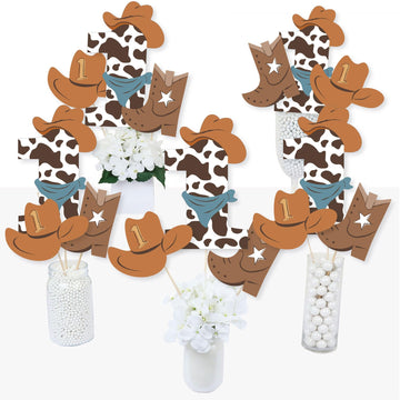 Big Dot of Happiness My First Rodeo - Little Cowboy 1st Birthday Party Centerpiece Sticks - Table Toppers - Set of 15