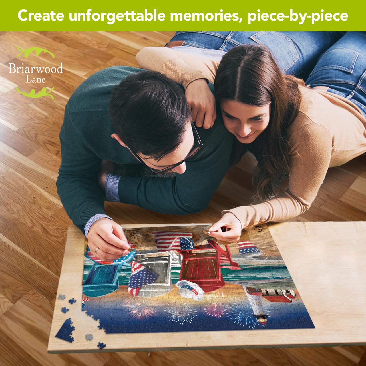 Briarwood Lane 4th of July Jigsaw Puzzle 1000 Pieces Adult Finished Size 29.5x19.68 Beachfront Fireworks Summer Puzzle for Game Night