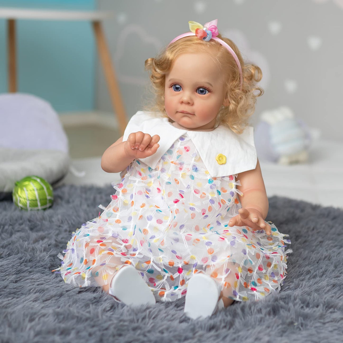 KOKOMANDY Realistic Reborn Toddler Dolls Girls 24 Inch Soft Cloth Body Silicone Baby Doll Cuter Weighted Baby Real Size Blonde Curly Hair Blue Eyes