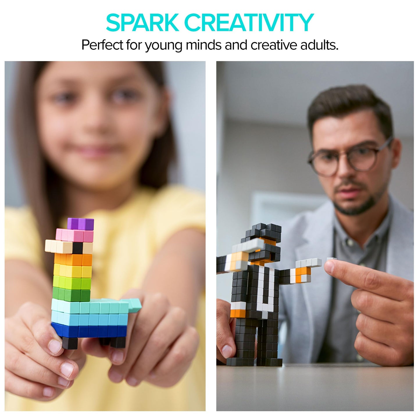 PIXIO Mini Magnetic Blocks Building Toy in The Pixel Art Style with Free App - 5/16" Magnetic Cubes Construction Set - Open Ended Creativity Toy