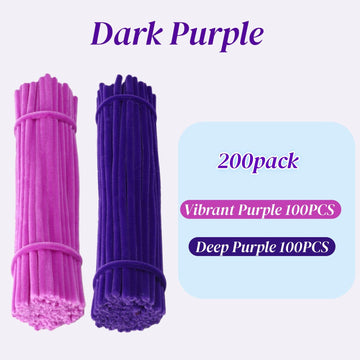 200 Pcs Pipe Cleaners, Deep Purple & Vibrant Purple Chenille Stems for Crafts, Thick Fluffy Pipe Cleaners for DIY Flowers, Animals & Decorations, Art