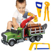 lonfypeng 15 Inch Friction Powered Timber Truck Toy with Loading Crane, 6 Wooden Logs & Lights/Sounds - Play Vehicle Gift for Boys Girls Kids Ages 3-7
