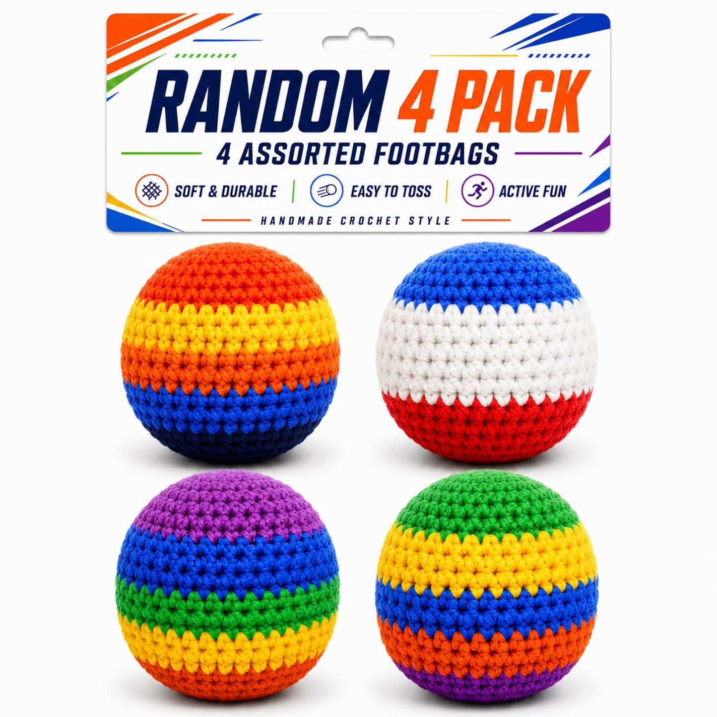 Handmade Crochet Footbag Set of 3, Soft Cotton Kick Balls for Freestyle Juggling, Footbag Tricks & Outdoor Games, Lightweight Fidget Stress Relief