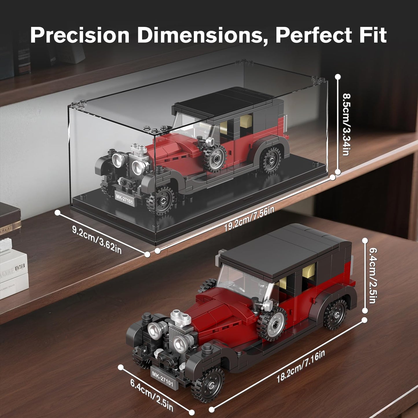 Mould King 27101 Vintage Car Building Sets, 319+ Pcs MOC Racing Car Building Kit with Display Case, Collectible Vehicle Model Building Blocks Toy
