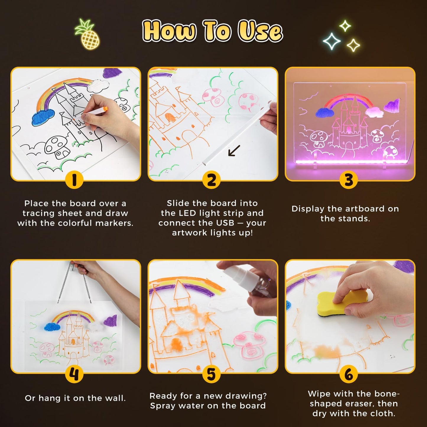 20”Inch LED Drawing Lumi Board for Kids - Acrylic Dry Erase Board with 13 Light Effects,Glow Doodle Board Gifts for Kids, Creative Fun & Christmas
