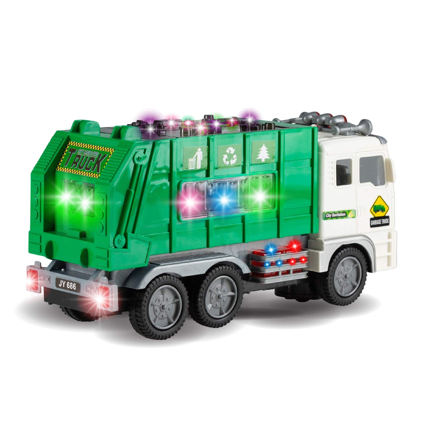 Zetz Brands Toy Garbage Truck with 4D Lights & Sounds for Boys, Toddlers, Kids 3+ - Trash Trucks Vehicle, Push Toy Car, Bump & Go w/Recycle
