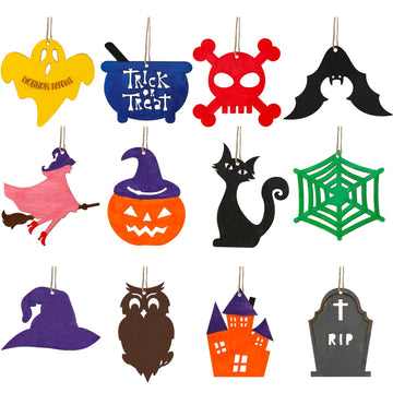60PCS Halloween Crafts for Kids, DIY Painting Wooden Ornaments Kit, 12 Pre-Drilled Shapes Natural Wood, Halloween Party Decorations, Classroom