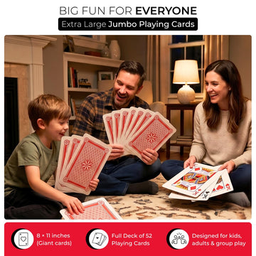 Kangaroo Extra Large Jumbo Size Playing Cards 8 x 11 Inch - Giant Deck of 52 Large Card for Kids & Adults - Fun Educational Card Games for Kids