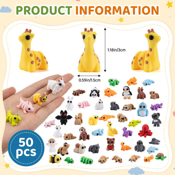SJKHGU 50 Pcs Articulated 3D Printed Animals Bulk Set, Mini 3D Printed Animals, Pocket 3D Printed Toys, Desk Pets, Classroom Rewards, Party Favors