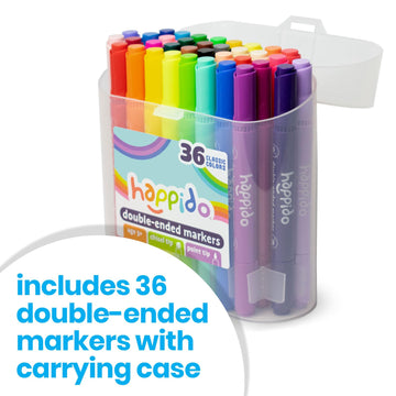 International Arrivals Double Sided Marker Sets for Kids Happido, Set of 36 Water Based Non Toxic Markers with Case, Great School Supplies, Art