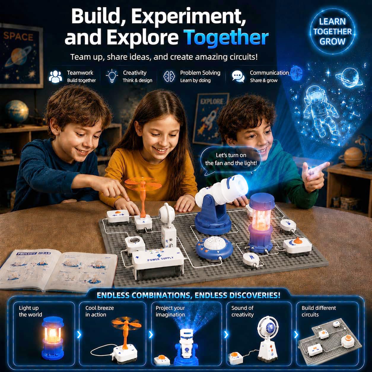 STEM Science Kit for Kids, 37 PCS Electronics Circuit Exploration Toy with 300+ Projects, Voice Control, Space Theme Experiments, Boys & Girls Gifts