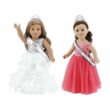 Emily Rose 18 Inch Doll Clothes 6-PC Pageant Dress & 18" Doll Accessories Bundle with Sashes & Crowns | Toy Gift Set for 5+ Little Girls Set | USA