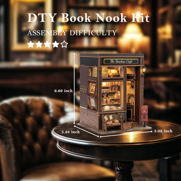 The Timeless Cafe Book Nook Vintage Miniature Dollhouse with LED Lighting, DIY 3D Puzzle Bookshelf Decor for Adults, Coffeehouse Gifts for Book Lovers